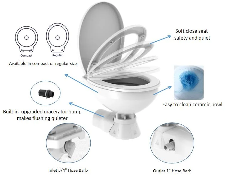 Seaflo Quiet Flush Electric Toilet Seawater Marine Toilet